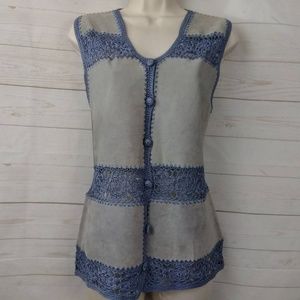 S.M.H Leather Crochet Lavender Vest LG